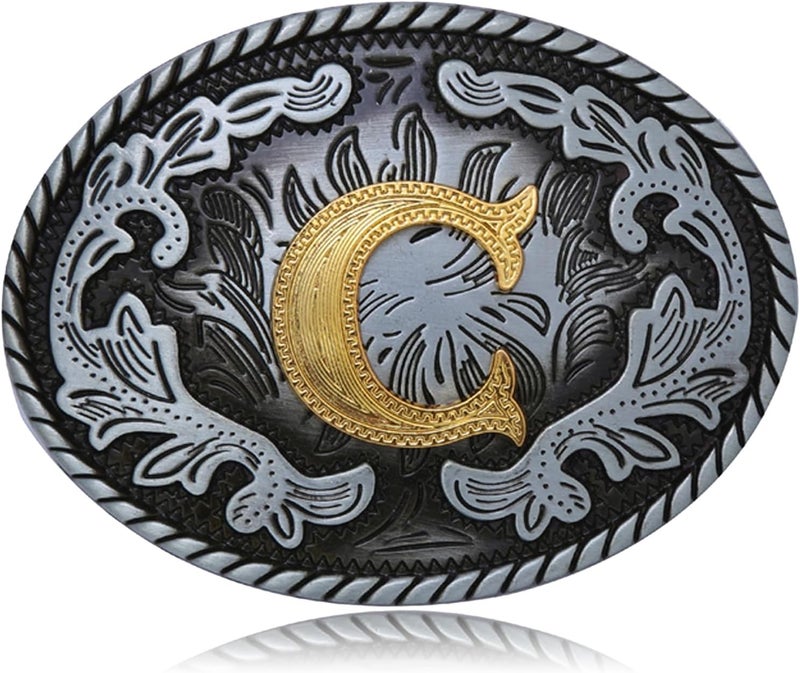 Btilasif Store Western Belt Buckle Western Cowboy Initial Letters ABCDJMR to Z Oval Belt Buckle for Men Women Boys Girls - Image 1